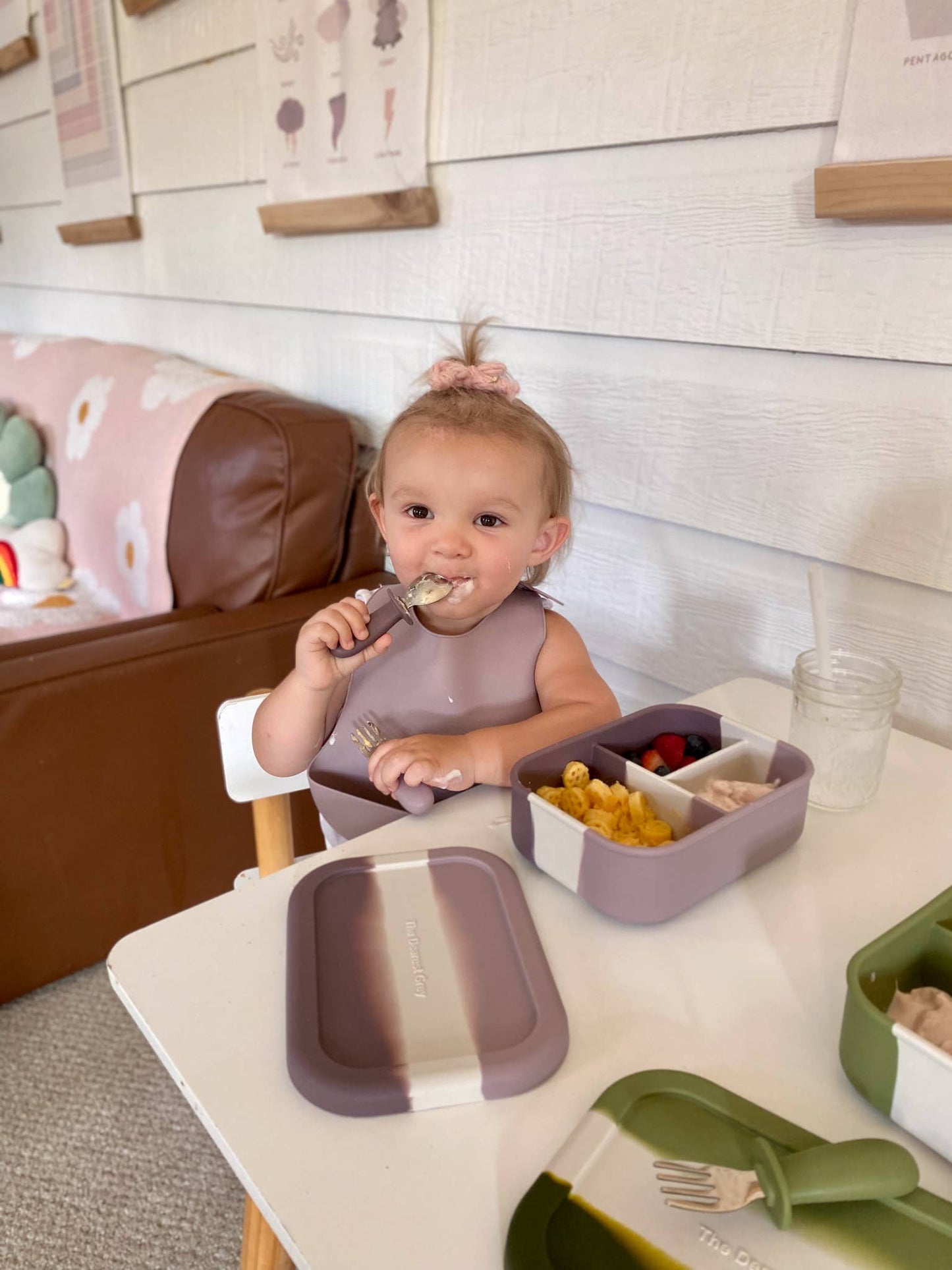 Silicone Catch Bib Set | Jade & Lavender The Dearest Grey