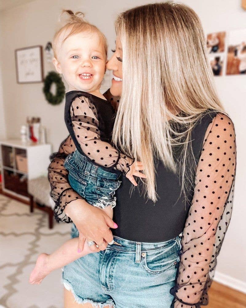 Destinee Sheer Dot Sleeve Top & Leotard - Black Bailey's Blossoms