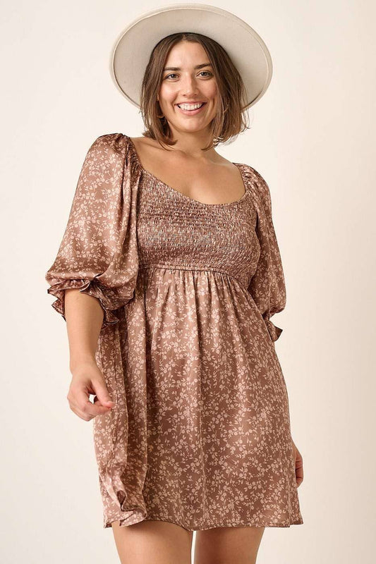 FLOWER PRINT SMOCKING DETAIL BABYDOLL DRESS mittoshop