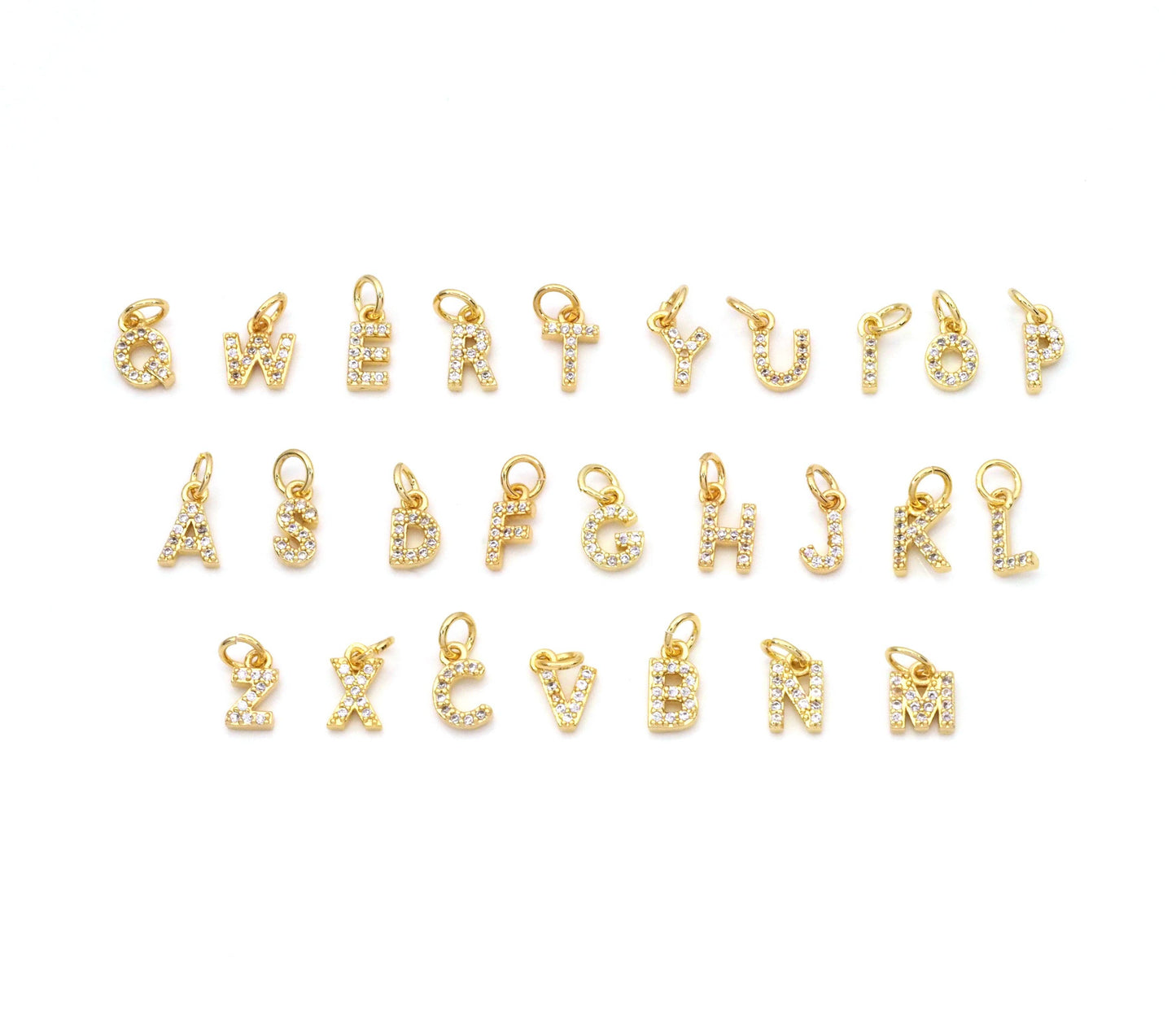 Gold CZ Initial Charm, Alphabet Name Letter Charm BestBeads&Beyond A