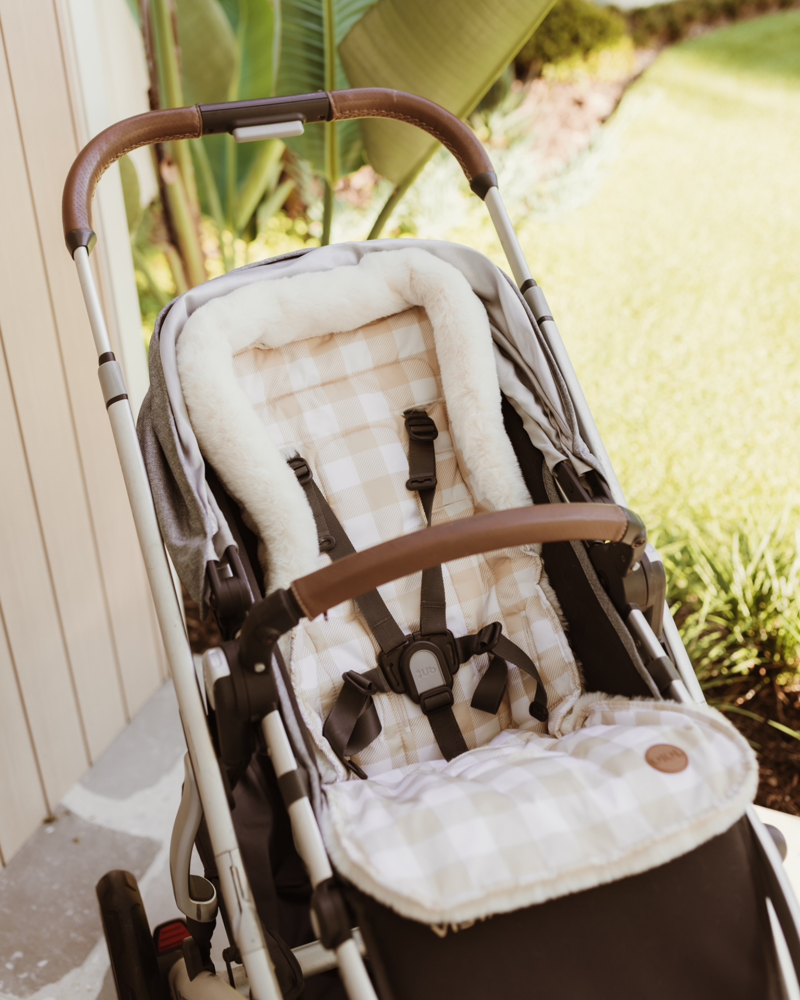 Cozy Fleece Pram Liner - Beige Gingham OiOi