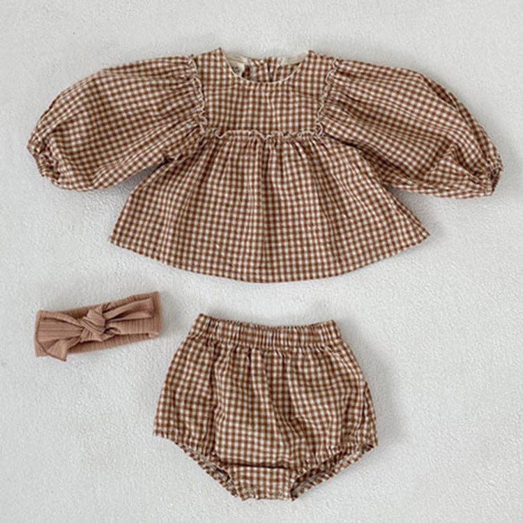 Baby Girl Plaid Blouse with Bloomers MyKids-USA® Brown 66 (3-6M)