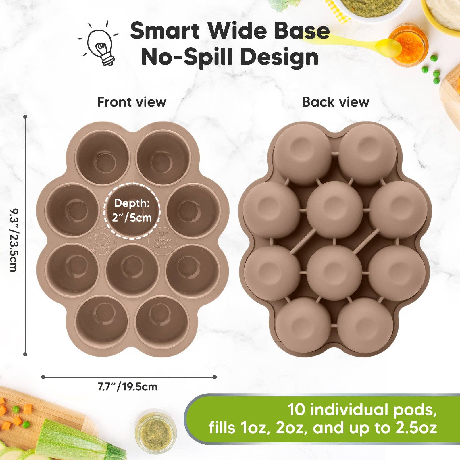 2oz x 10 Pods Prep Silicone Baby Food Freezer Tray with Lid KeaBabies