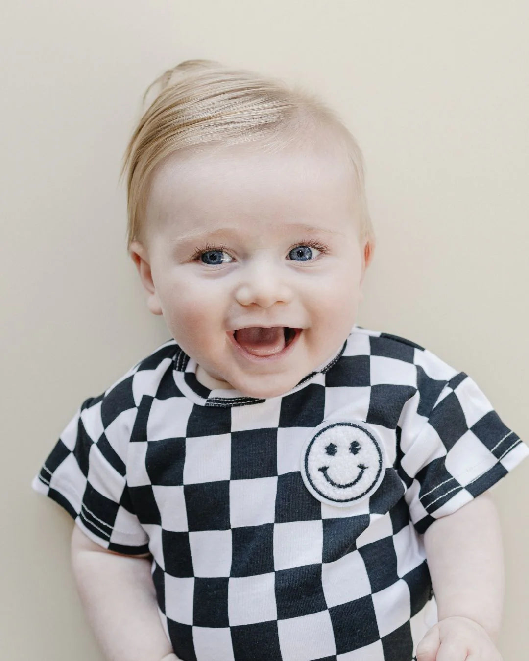 Checkered Smiley Top Lucky Panda