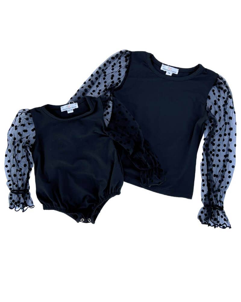 Destinee Sheer Dot Sleeve Top & Leotard - Black Bailey's Blossoms