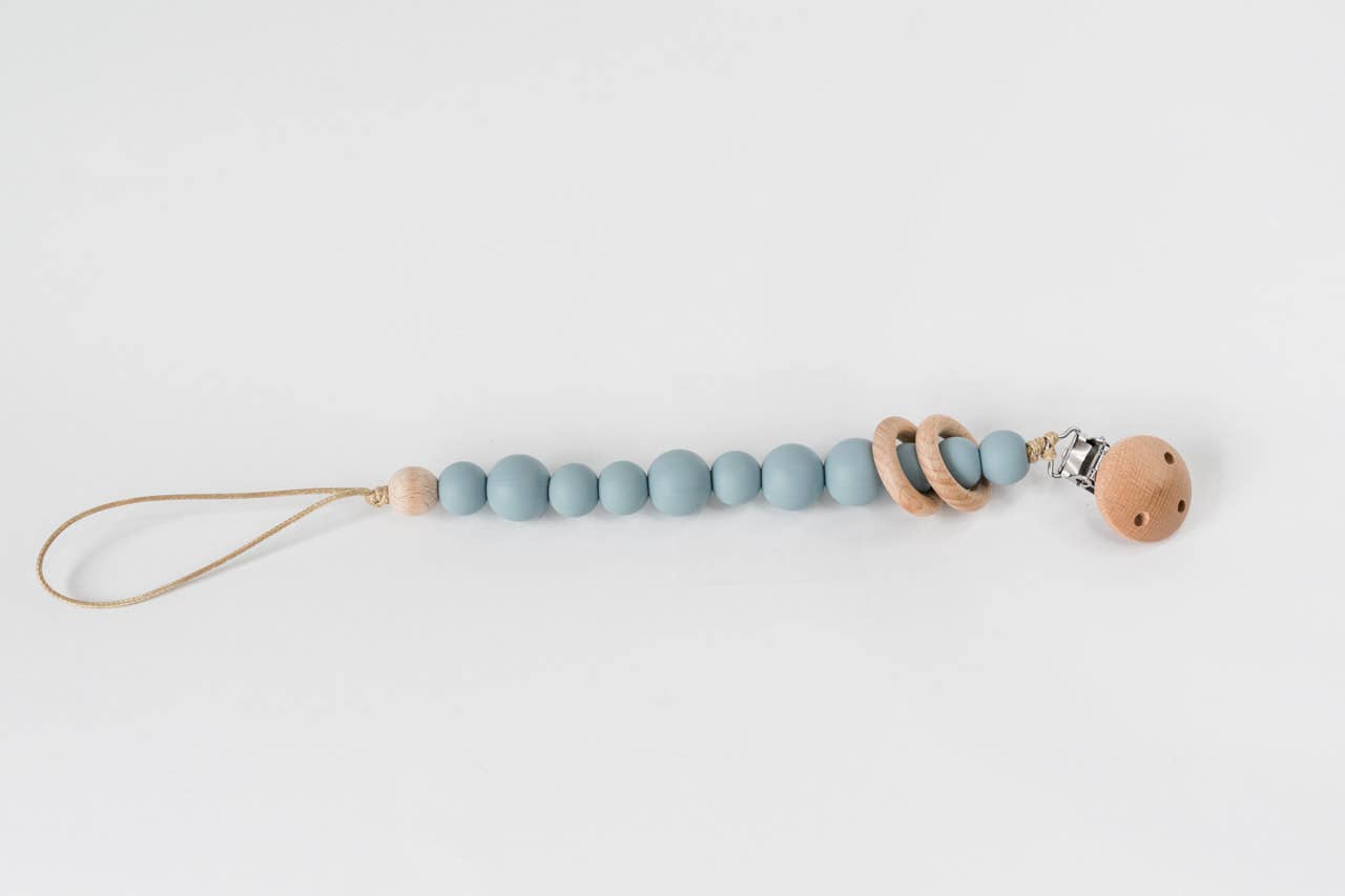 Silicone Bead & Wood Ring Pacifier Clip Babeehive Goods Duck Egg Blue