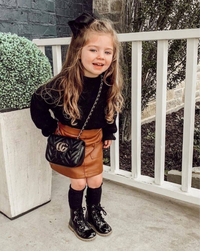 Katie Pocket Mini Skirt - Brown Leather Bailey's Blossoms