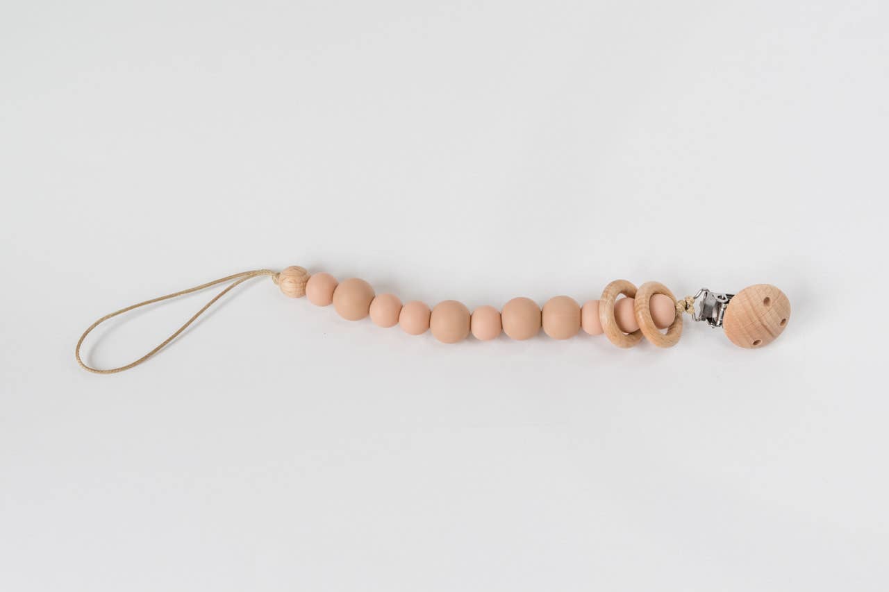Silicone Bead & Wood Ring Pacifier Clip Babeehive Goods Apricot