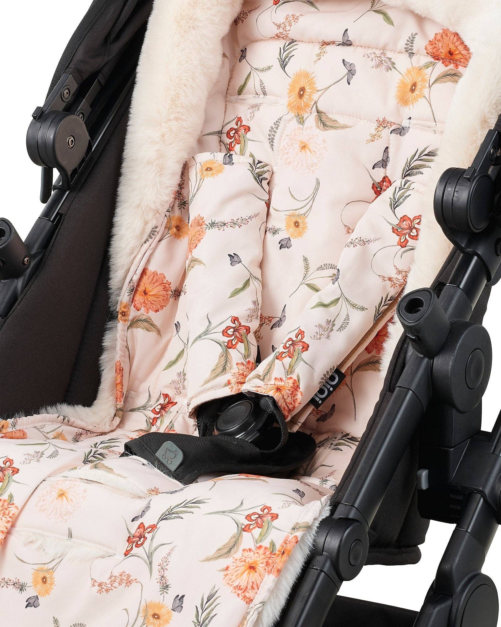Reversible Pram Harness Cover Set - Beige Gingham/Wildflower OiOi