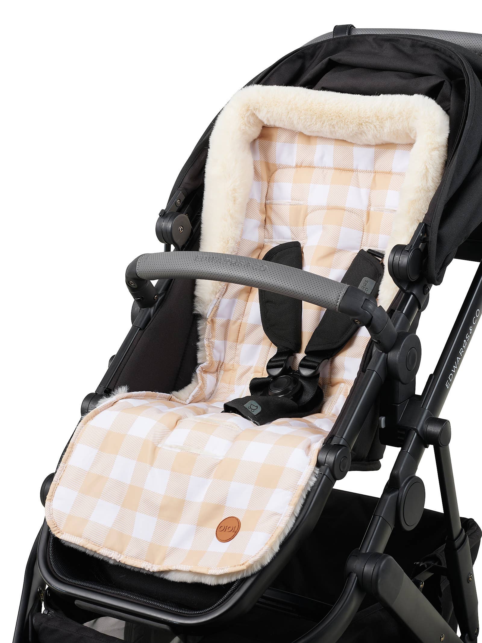 Cozy Fleece Pram Liner - Beige Gingham OiOi