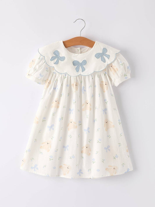 Blue Bow Short Sleeve Dress Rylee Faith Designs