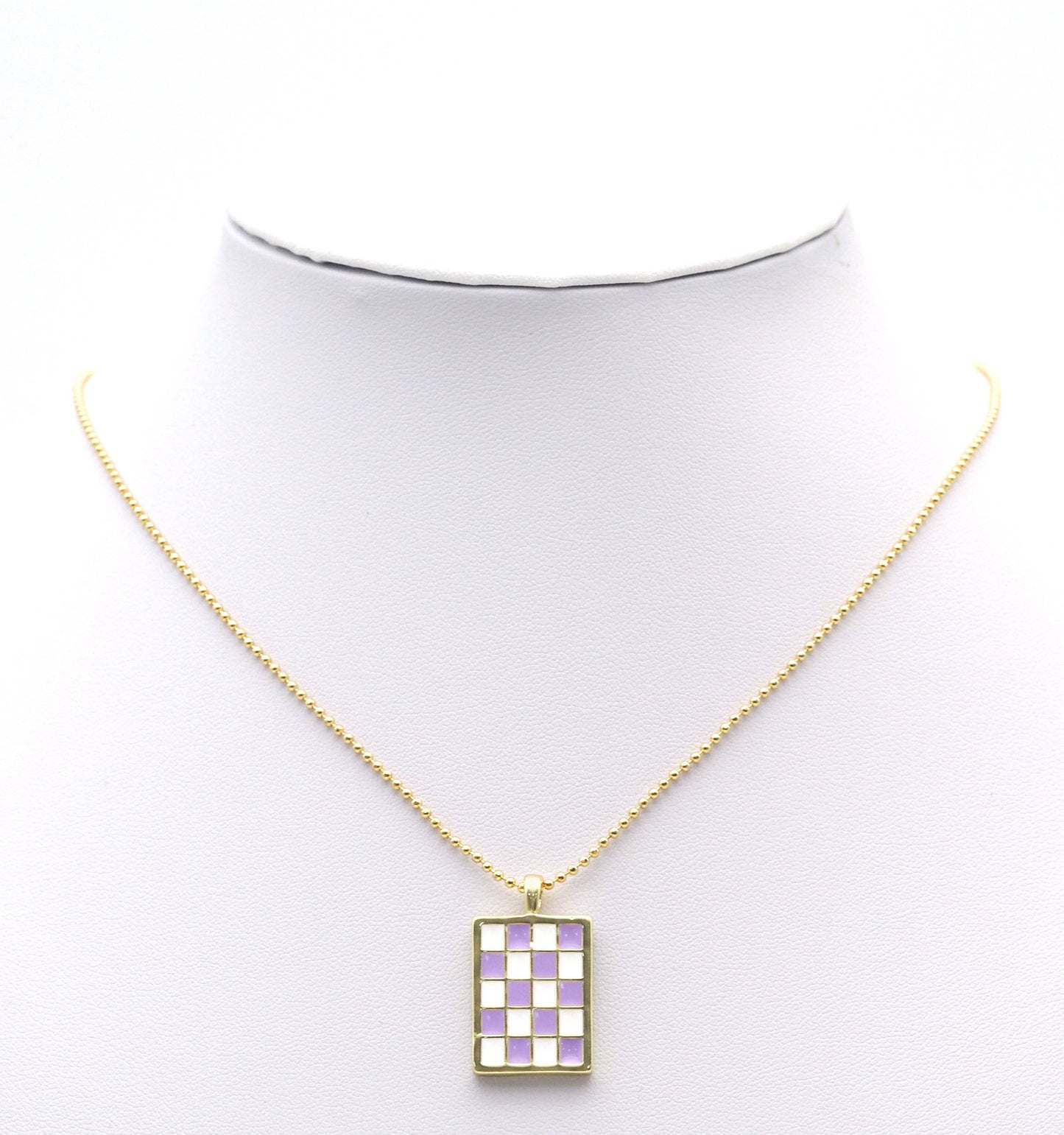 Enamel Checkboard Rectangle Pendant, Sku#F1517 BestBeads&Beyond
