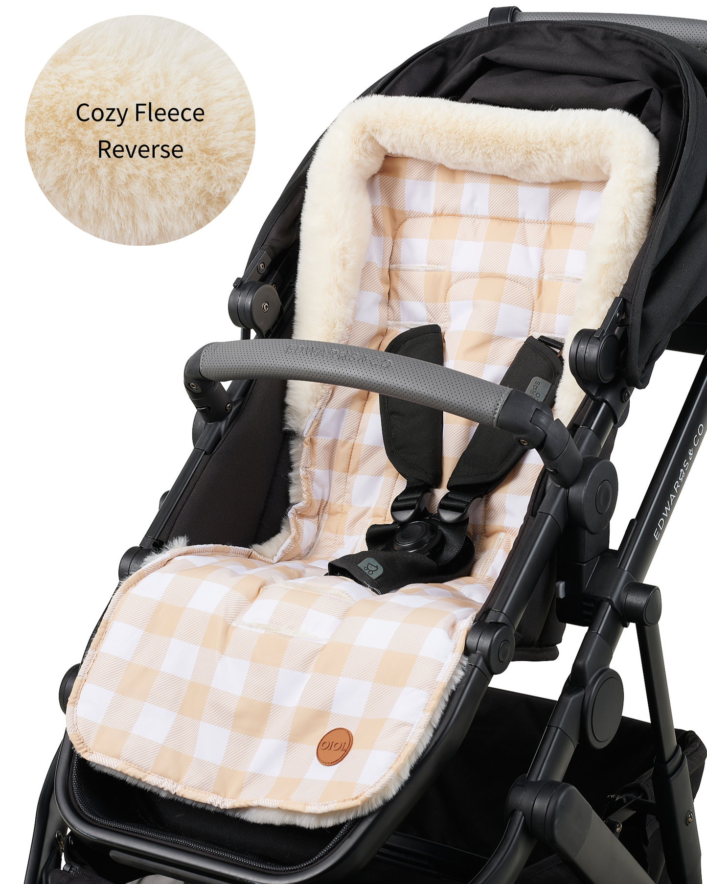 Cozy Fleece Pram Liner - Beige Gingham OiOi