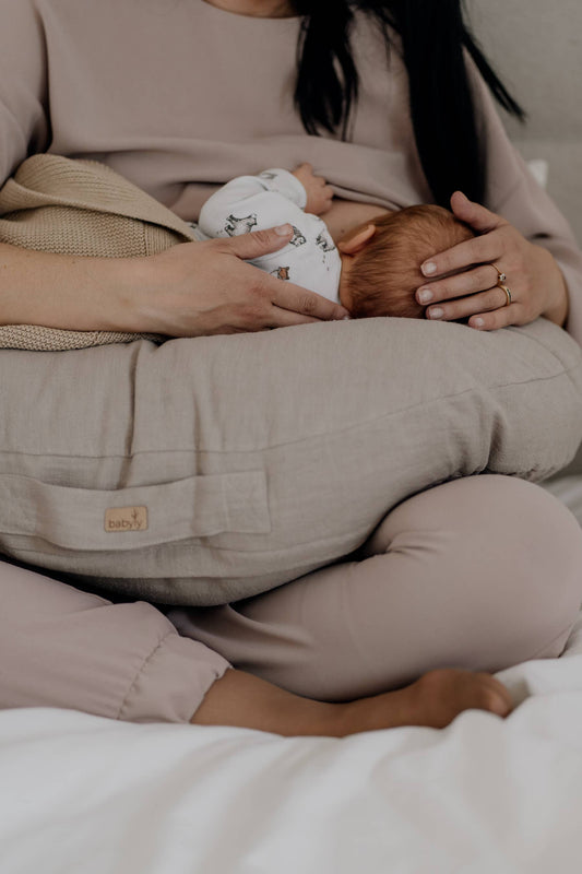 Babyly - Nursing Pillow/Breast Feeding Pillow - Linen - (Beige) BABYLY