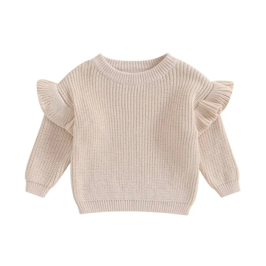 Flutter Sleeve Knit Sweater ~ Tan Ash and Row 0-6M