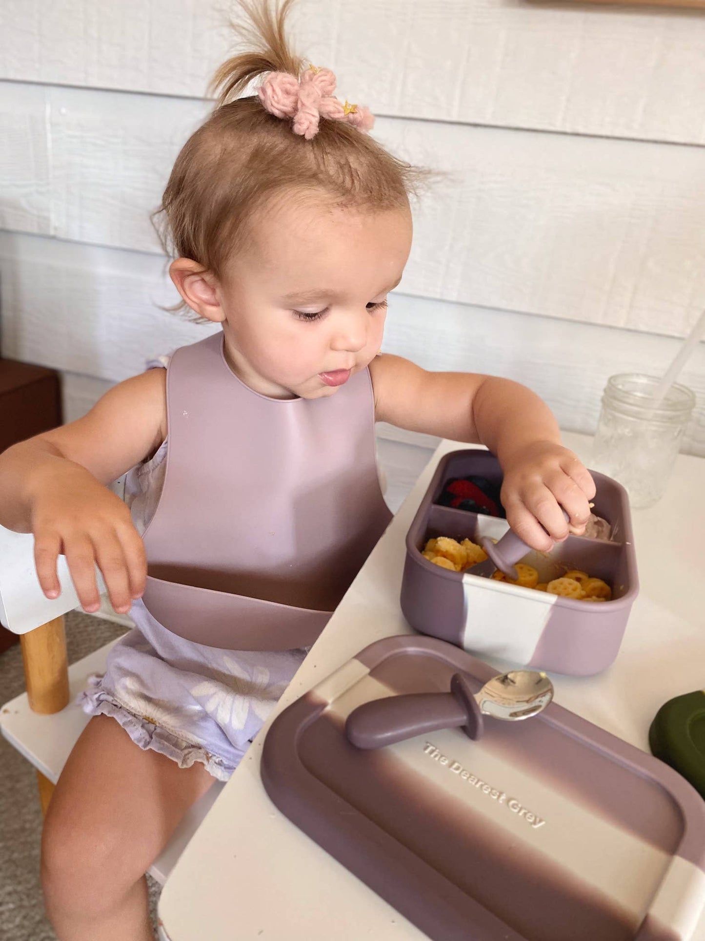 Silicone Catch Bib Set | Jade & Lavender The Dearest Grey