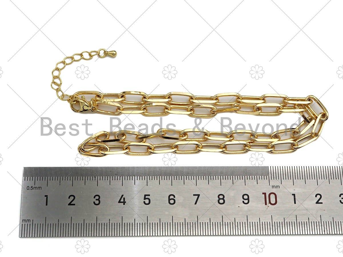 18" Gold Finish Paperclip Chain Necklace (Adjustable) BestBeads&Beyond
