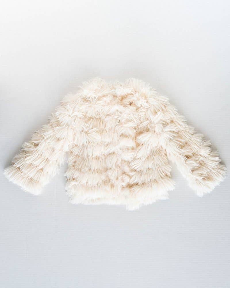 Fatima Faux Shag Layered Jacket - Ivory Bailey's Blossoms
