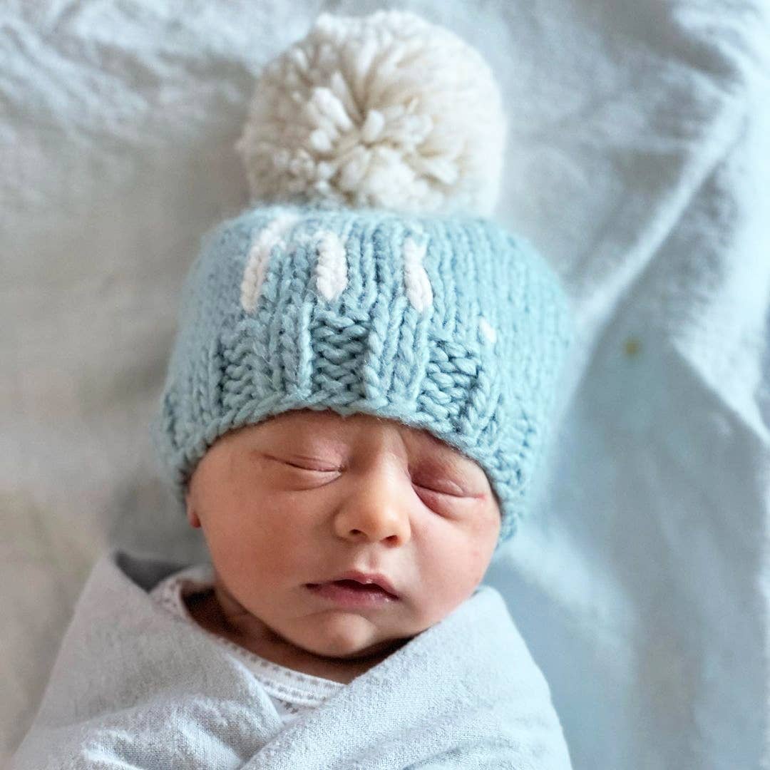 Hi. Surf Blue Hand Knit Beanie Hat Huggalugs