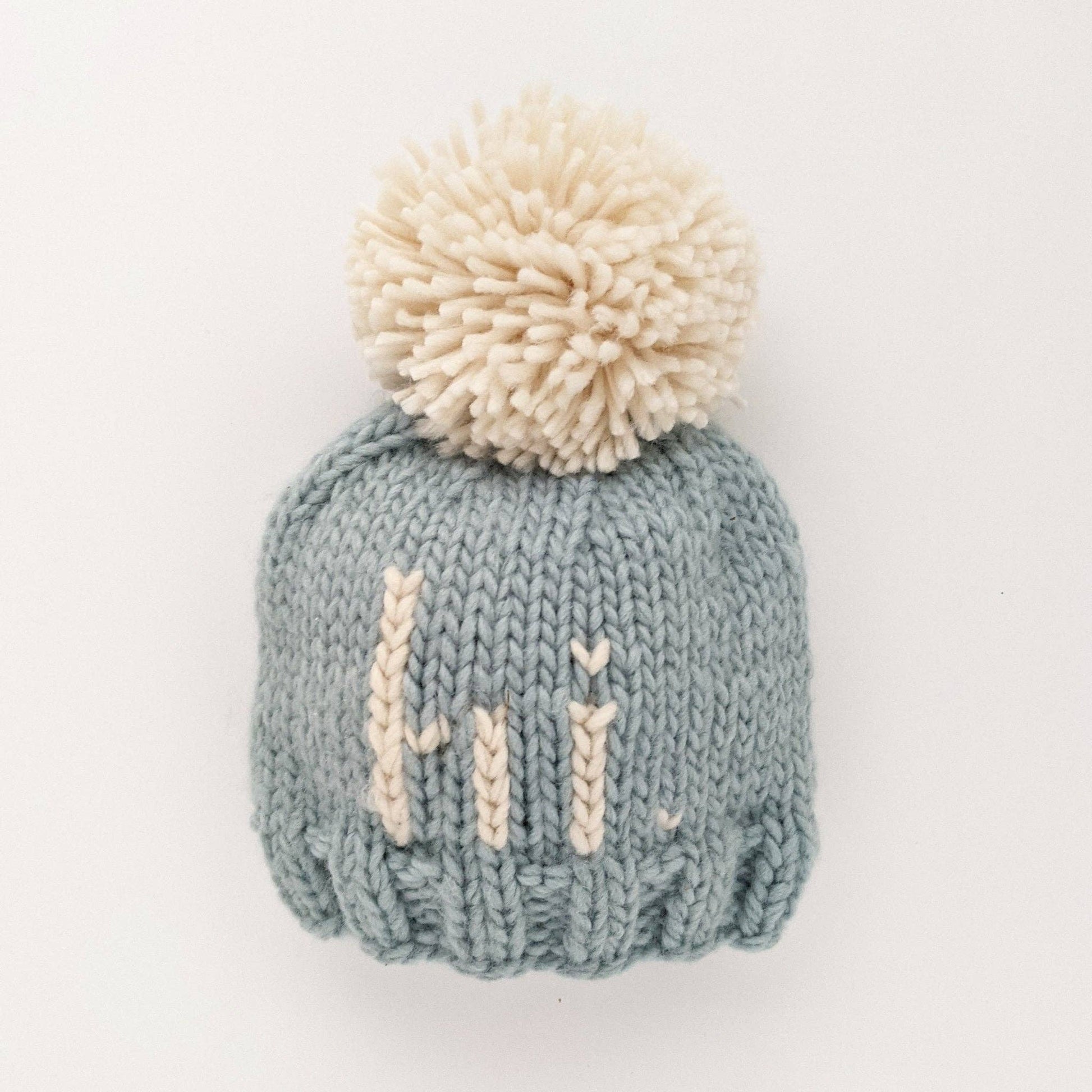 Hi. Surf Blue Hand Knit Beanie Hat Huggalugs