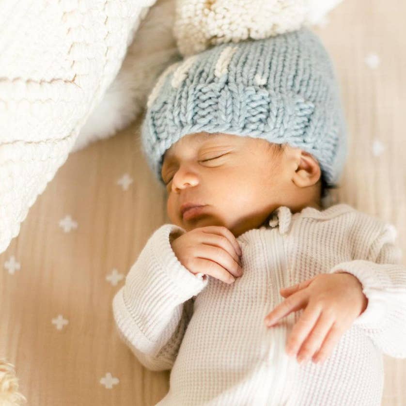 Hi. Surf Blue Hand Knit Beanie Hat Huggalugs