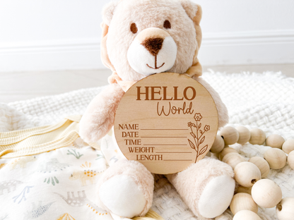 Birth Announcement Wood Stat Plaque - Wildflower