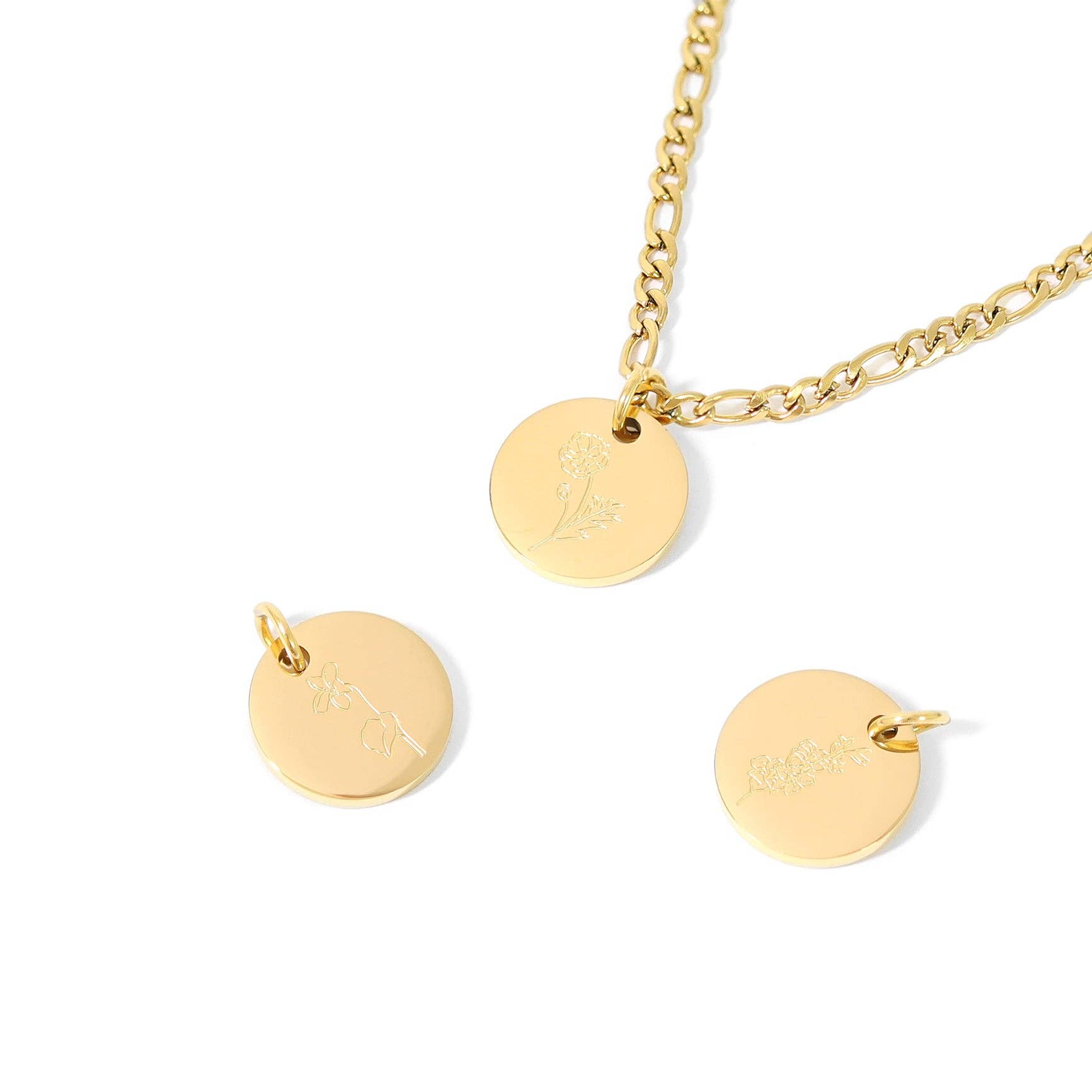 18K Gold PVD Stainless Steel Birth Flower Charm WJW