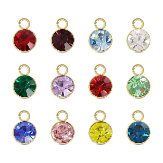 18K Gold PVD Cubic Zirconia Birthstone Charm WJW January/Garnet