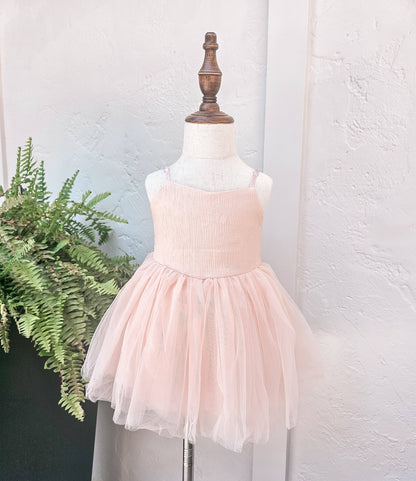 Pale pink linen & mesh twirl dress Fancy Shmancy Baby