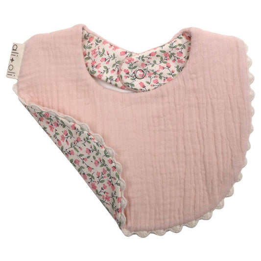 Muslin Cotton Baby Bib Double Sided (Pink/Flowers)