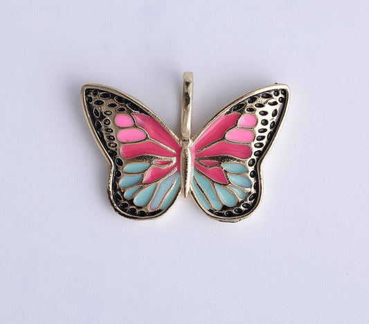 Butterfly Charms Hunny B's Pink & Teal Enamel Butterfly