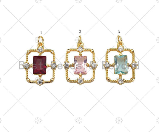Gold Filled CZ Micro Pave Rectangle Shape Pendant BestBeads&Beyond 1 Red 1pc