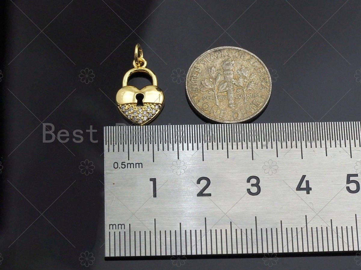 CZ Micro Pave Heart Lock Pendant BestBeads&Beyond