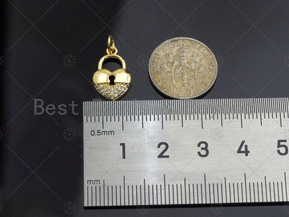 CZ Micro Pave Heart Lock Pendant BestBeads&Beyond