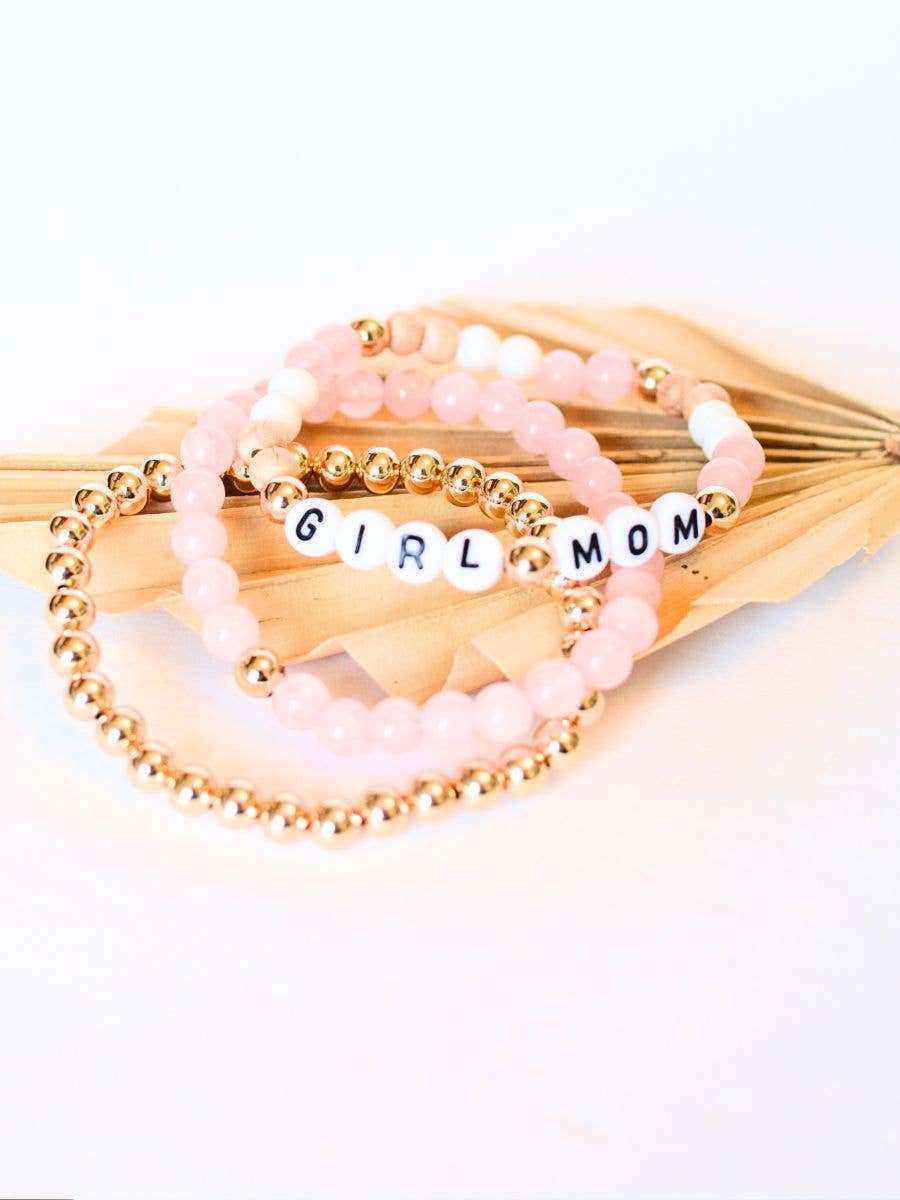 GIRL MOM Pink & Gold Bracelet Set Two and Crew