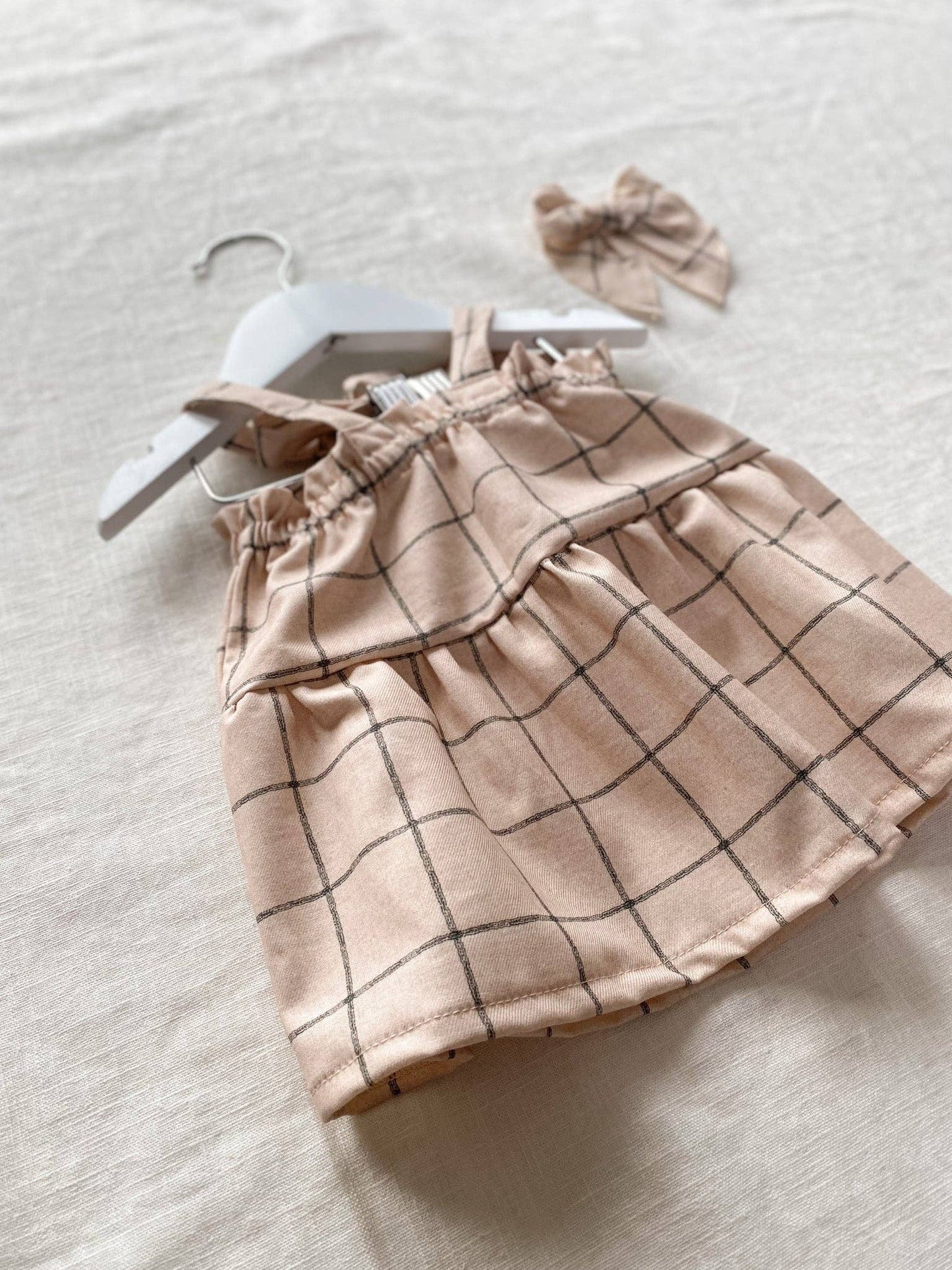 Baby cotton dress / pastel plaid - powder