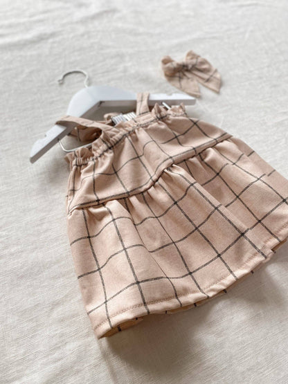 Baby cotton dress / pastel plaid - powder