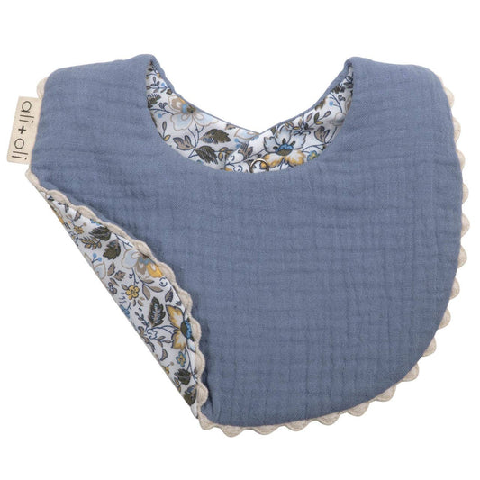 Muslin Cotton Reversable Baby Bib (Blue/Flowers)