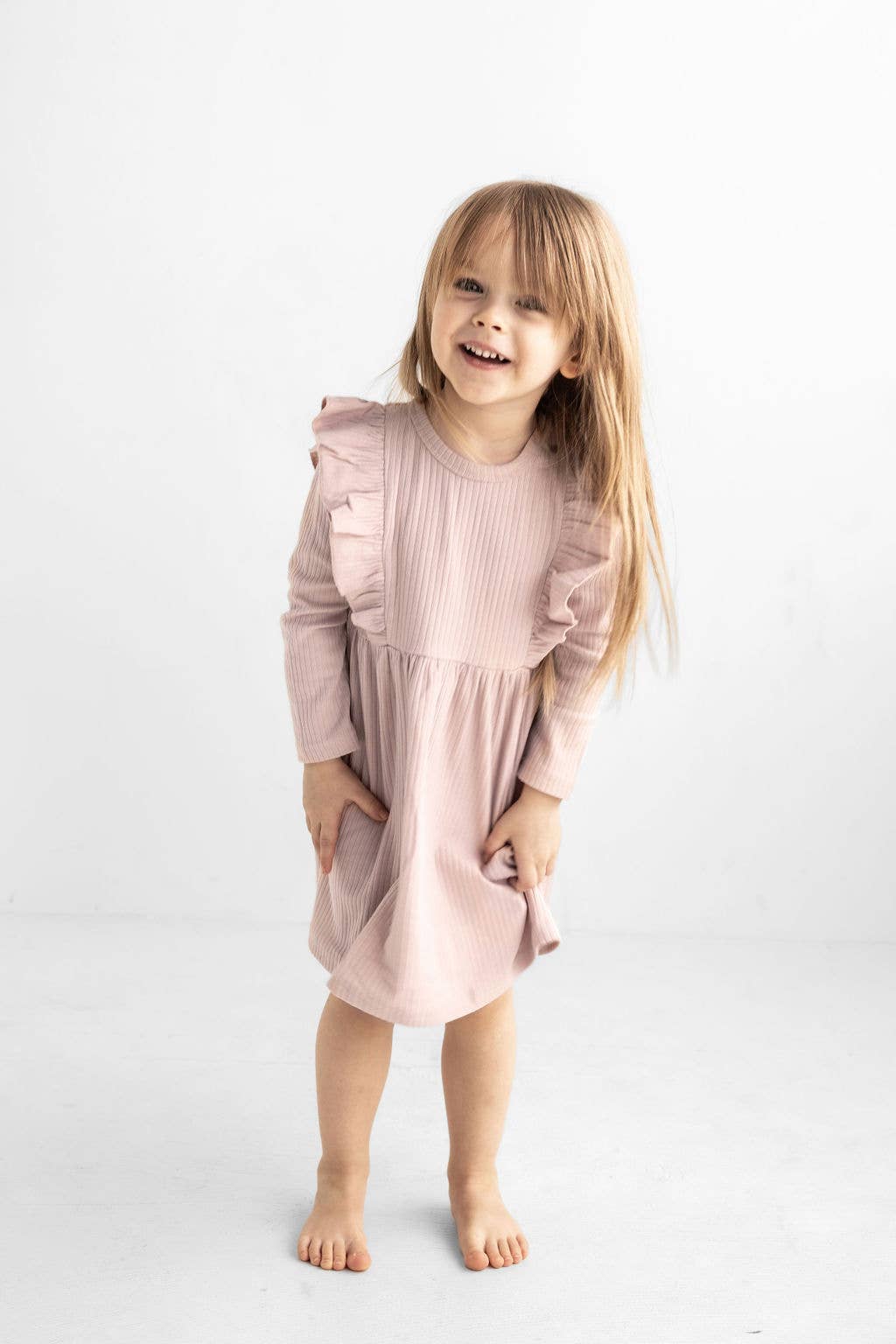 Ribbed Flutter Dress | Blush