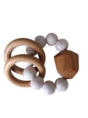 Hayes Silicone + Wood Teether Ring - Rose Quartz Chewable Charm