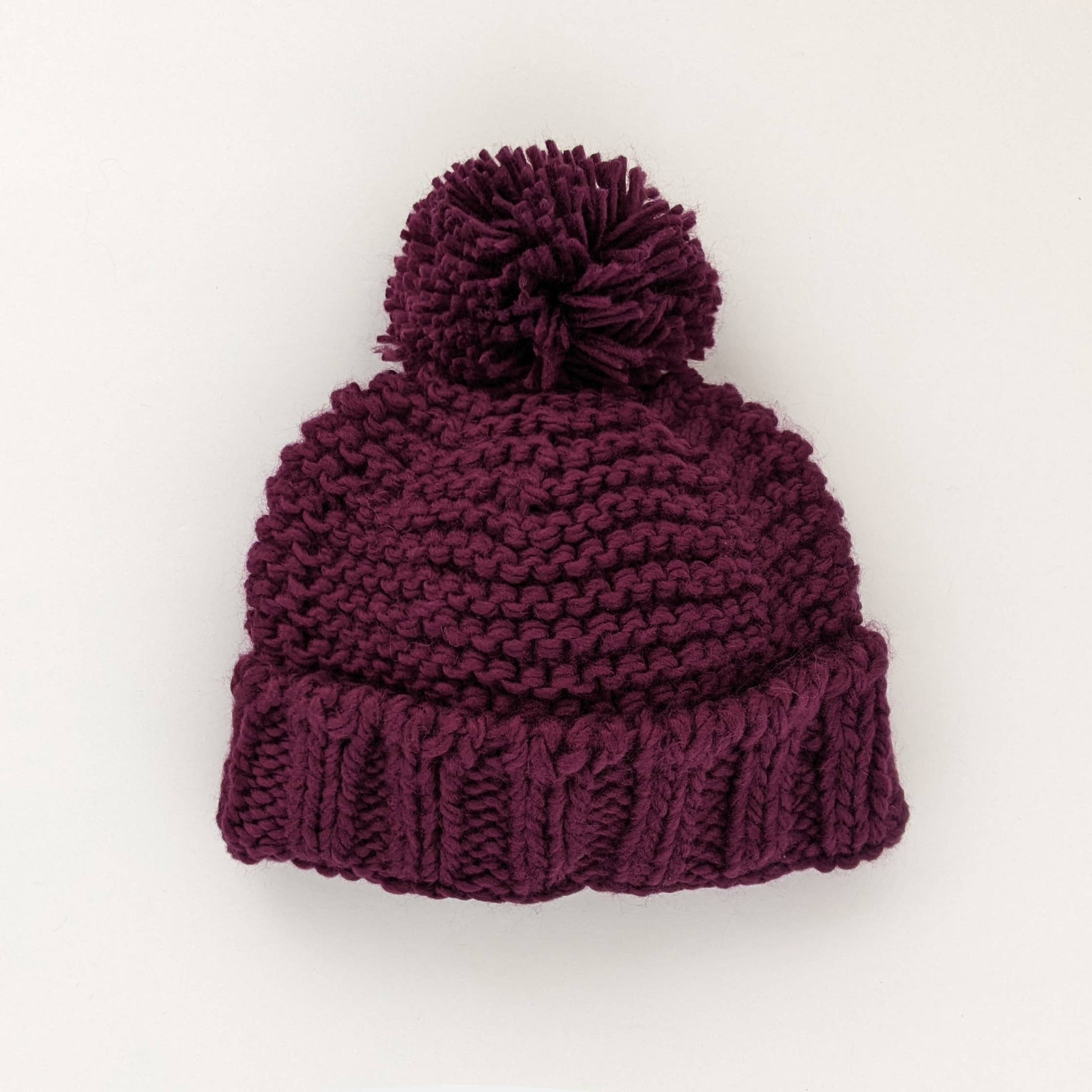Plum Garter Stitch Beanie Hat Huggalugs