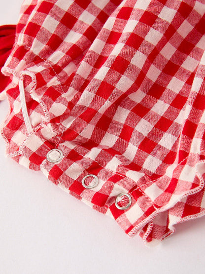 Red Cherry Bow Plaid Smocked Romper Rylee Faith Designs