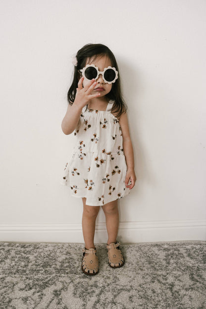 Baby dress / floral muslin - cream