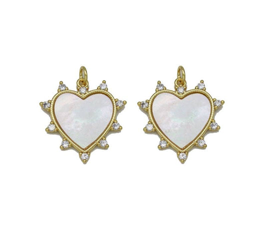 CZ Pave Mother of Pearl Spike Heart Charm BestBeads&Beyond