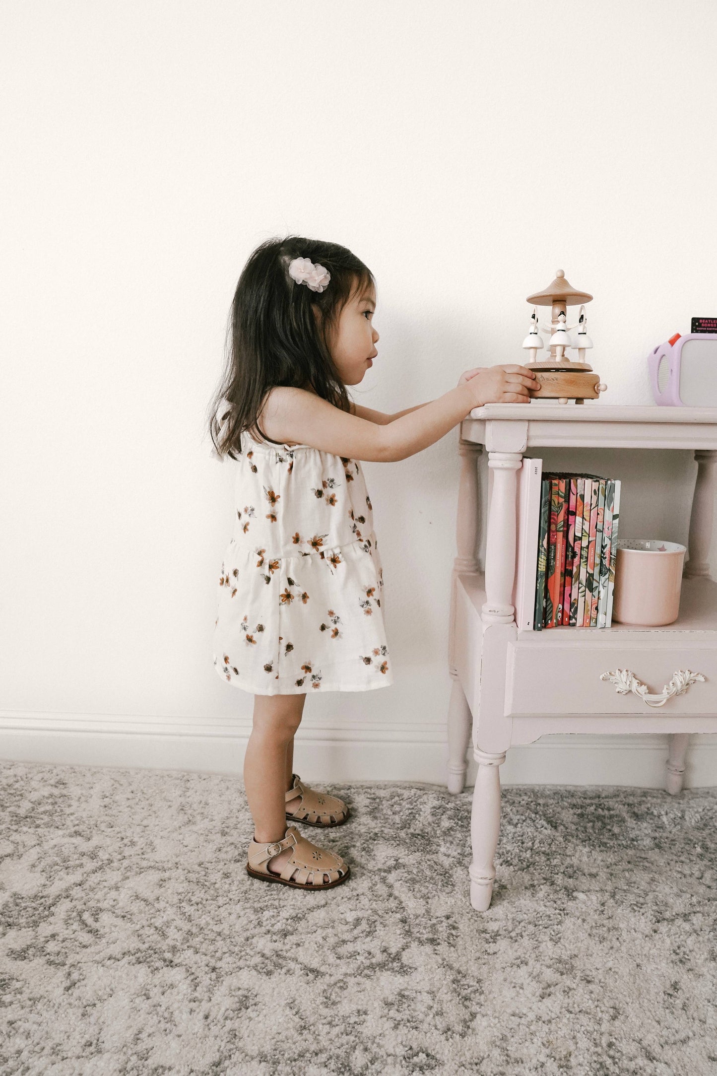 Baby dress / floral muslin - cream