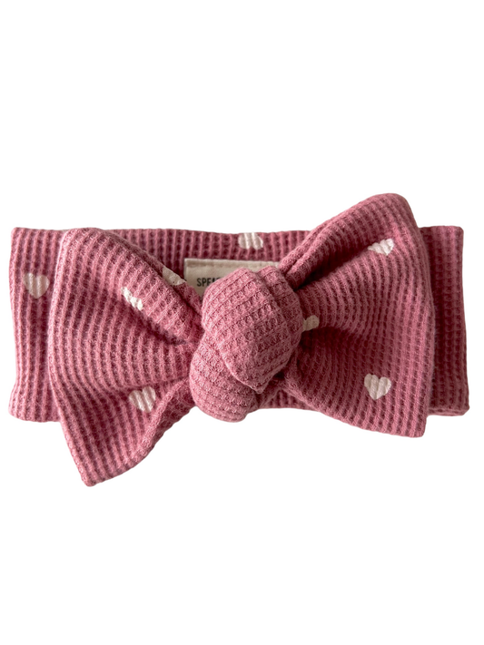 Organic Waffle Knot Bow, Mauve Heart SpearmintLOVE