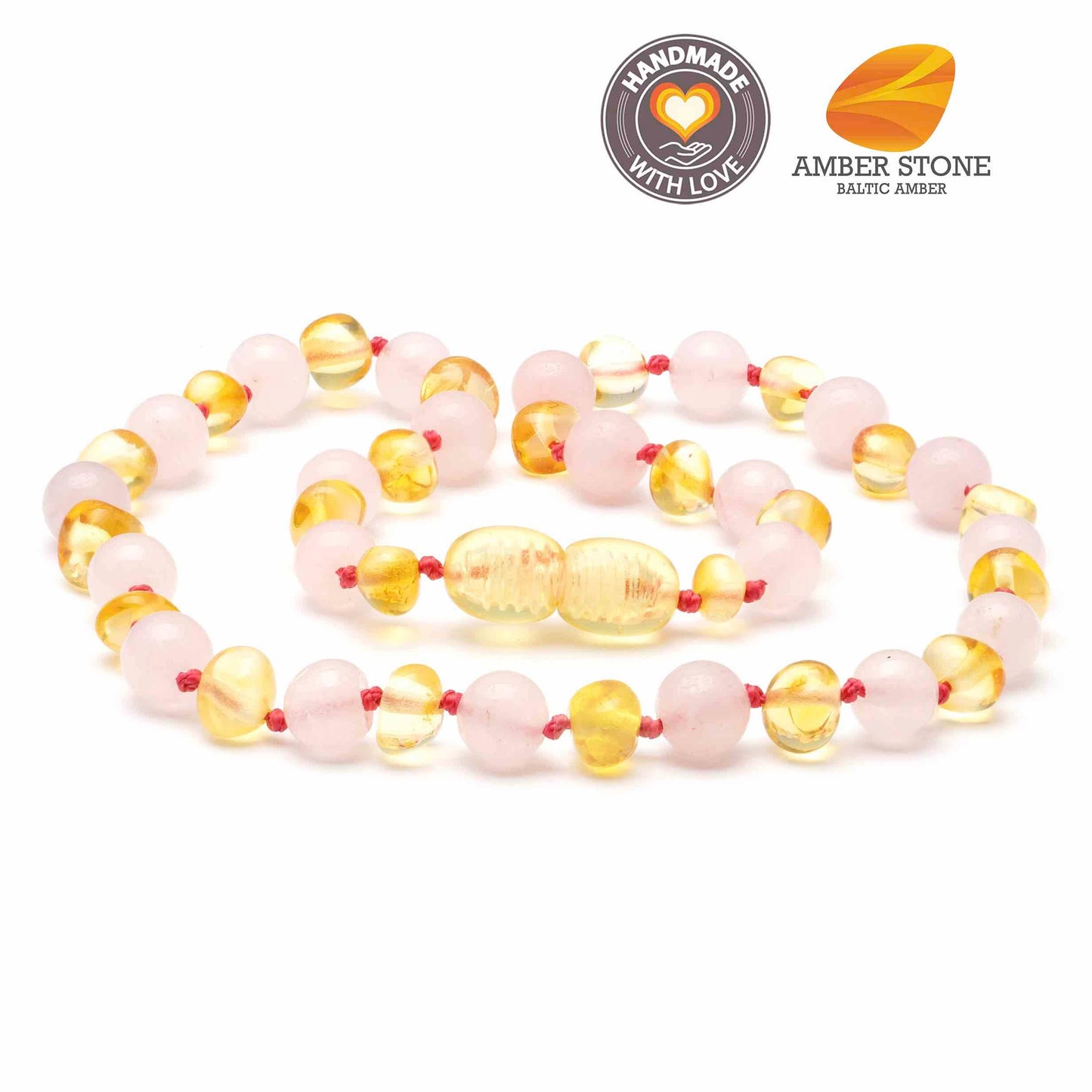 Baltic Amber & Rose Quartz Necklace - Light