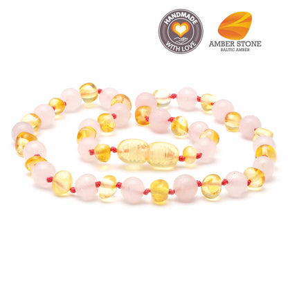 Baltic Amber & Rose Quartz Necklace - Light