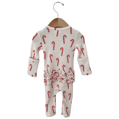 Organic Waffle Ruffle Zip Footie, Candy Cane SpearmintLOVE