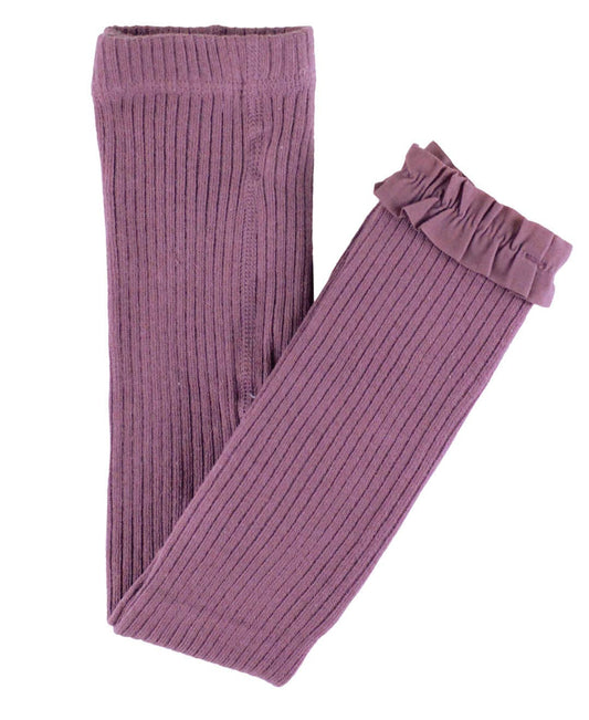 Girls Vintage Violet Rib Knit Footless Ruffled Tights RuffleButts + RuggedButts